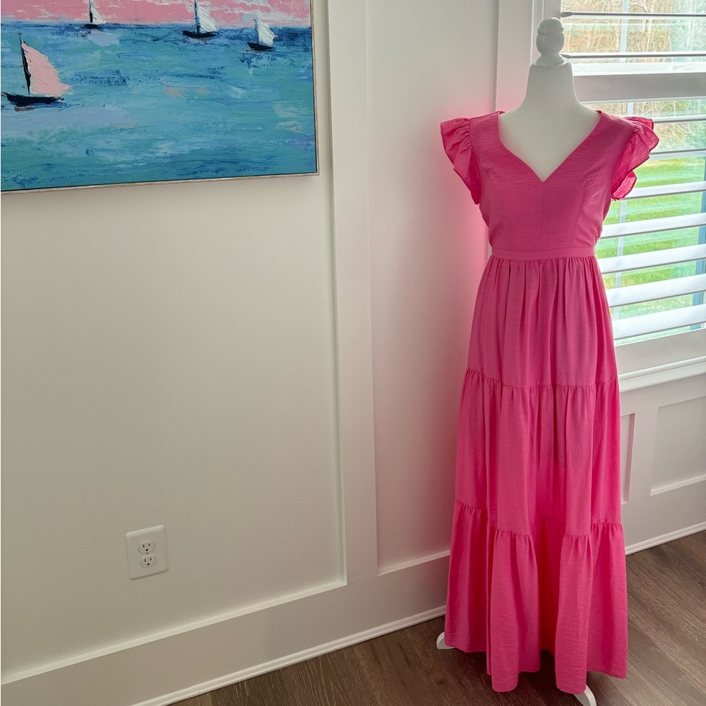 Express ruffle sleeve maxi